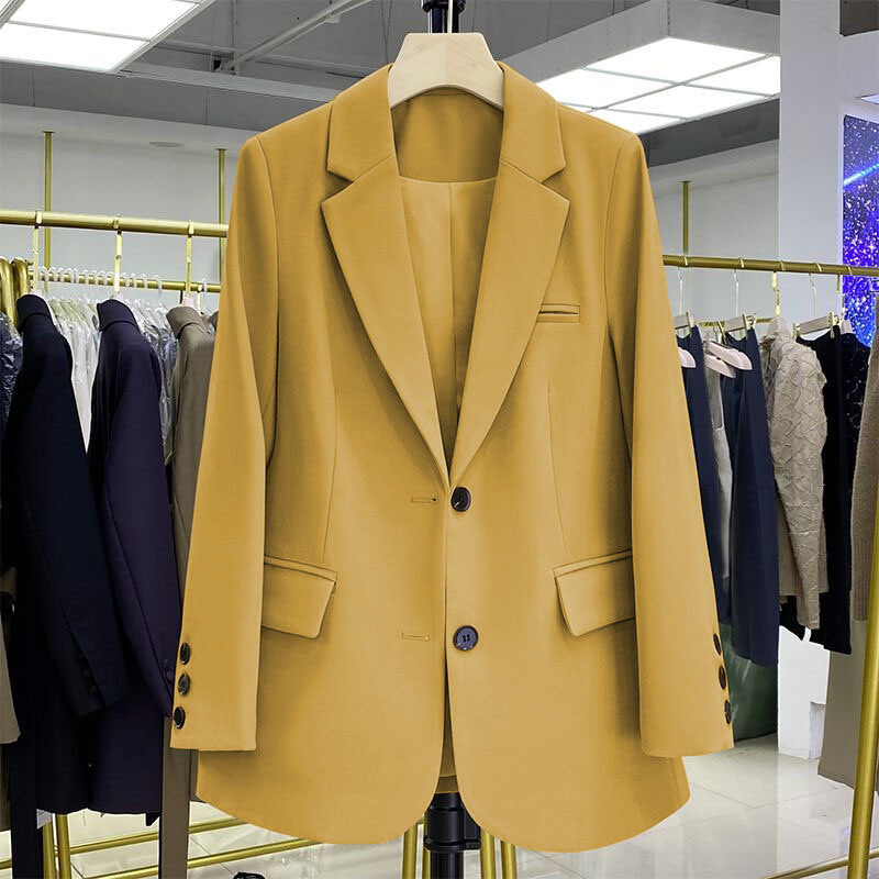 Lemon yellow suit women's spring and autumn long-sleeved women's 2024 casual suit jacket versatile slimming student professional temperament Lemon yellow suit women's spring and autumn long-sleeved women's 2024 casual suit jacket versatile slimming student professional temperament
