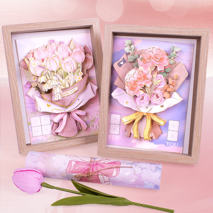 Creative Birthday Gift DIY Stereo Artificial Bouquet Photo Frame Ornaments Handmade Material Package for Mom’S Birthday Gift