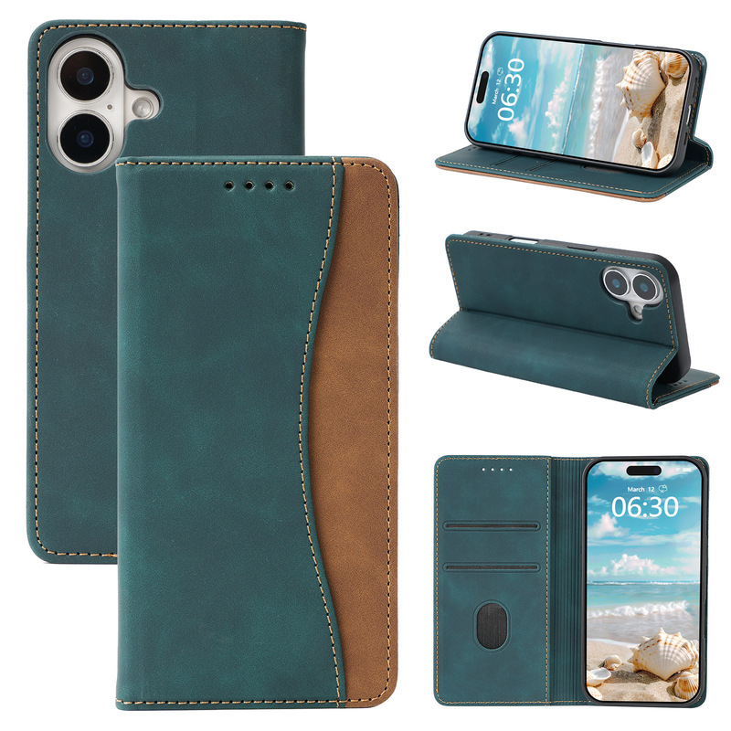 Suitable for iPhone 17Promax Skin-Feel Contrasting Color Strong Magnetic Apple 16 Plus Mobile Phone Leather Case 15 Business 12Mi