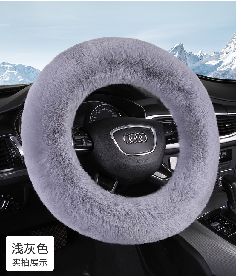 Manufacturer Wholesale 2024 New Rabbit Fur Car Steering Wheel Cover Winter Warm Universal Rubber Ring Handle Cover Anti-Slip Anti-Freeze