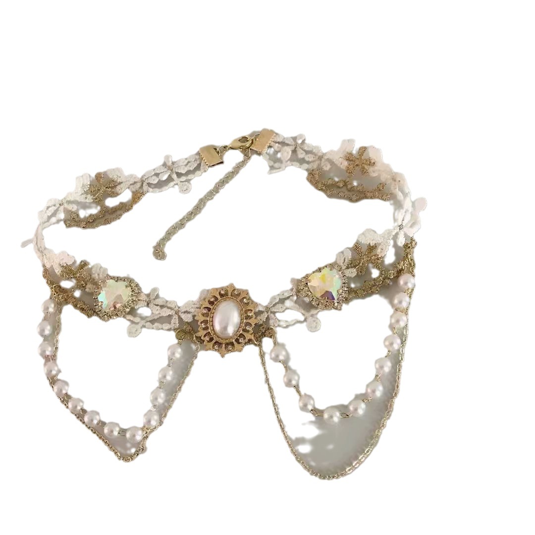 Designer Stijl Lolita Zeemeermin Concubine AB Fantasy Kleurrijke Stof Wit Gepaarde Liefde Parel Ketting Licht Luxe en Luxe Accessoires_voghion.com