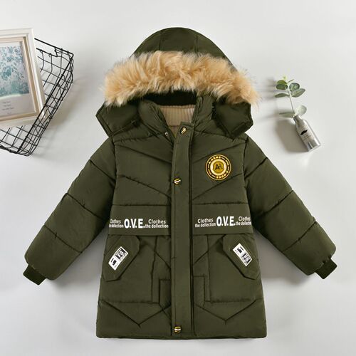 Boys' Winter Thick Fashion Cotton Coat Mid-Length Children's Winter Jacket Boys' Stylish Warm Cotton Padded Jacket Trendy