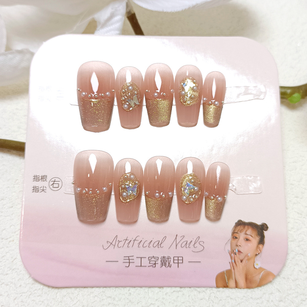 10 piezas de parches para uñas para usar a mano, parches populares para uñas de ojo de gato Douyin, uñas suaves y modernas de perlas