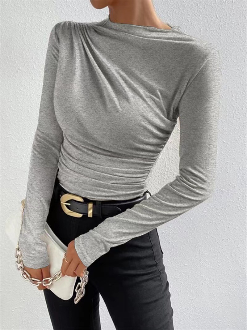Women's Slim Fit Long Sleeve T-shirt With Round Neck Solid Colour_voghion.com