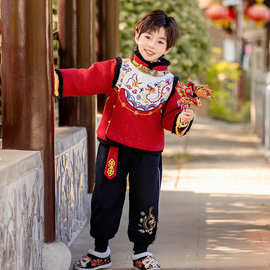 男童冬季拜年服加棉加厚儿童男孩宝宝过年新年衣服中国风唐装套装