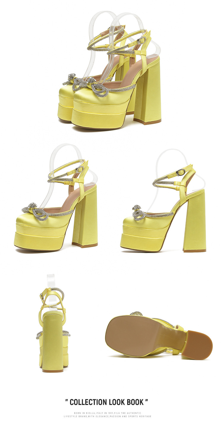 Giày sandal cao gót nữ đính đá dây đeo mắt cá chân, đế chống thấm nước, gót 9 cm — Màu đen chi tiết 19
