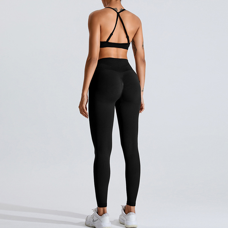 Traje de ropa de yoga sin costuras transfronterizas traje de Deportes de espalda cruzada para mujer Peach Hip lifting deportes al aire libre ropa de fitness