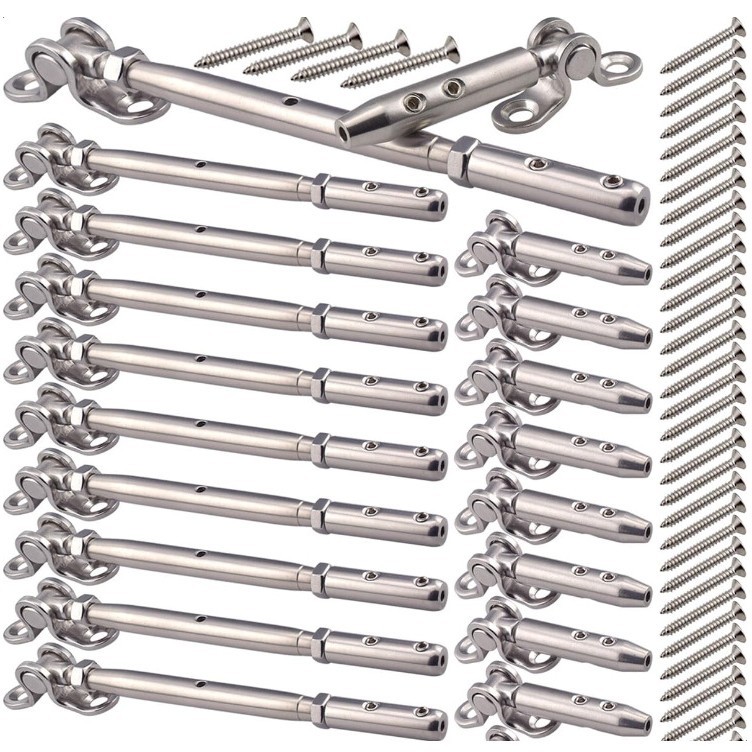 不锈钢电缆栏杆五金套件,适用于木柱 张紧器180度自由调节免压接