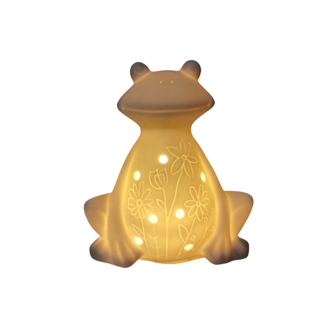 陶瓷青蛙配LED灯 花园青蛙摆件 手工陶瓷小青蛙