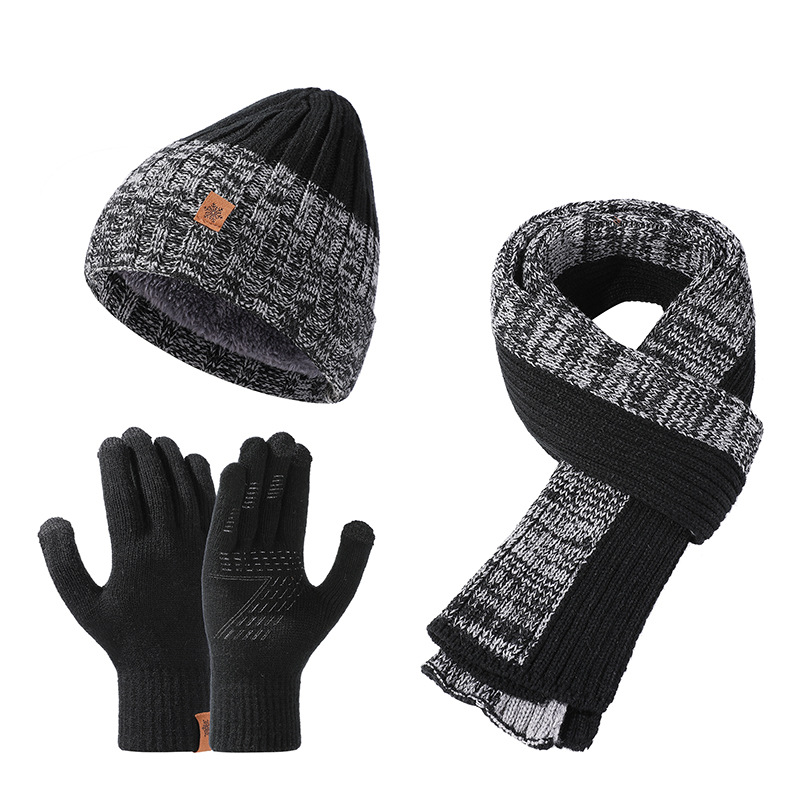 Nuovo set di cappelli e sciarpe autunnali e invernali transfrontalieri per Europa e America, caldo e soffice cappello lavorato a maglia, guanti da equitazione in silicone_voghion.com