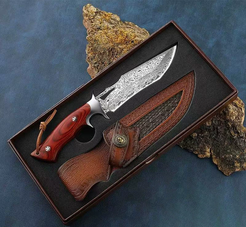 Outdoor survival knife, high‑hardness fixed blade, leather sheath or gift box options