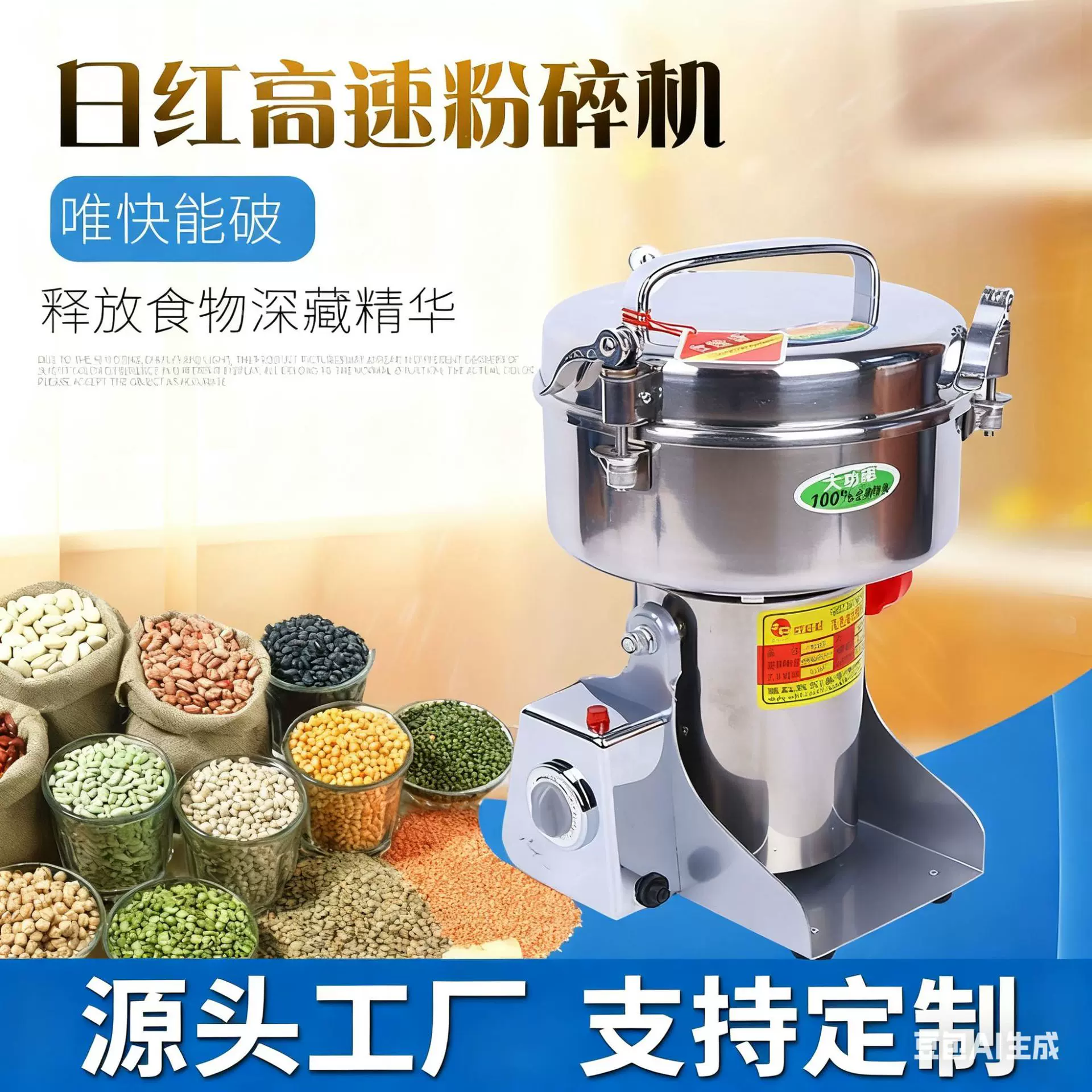 跨境定制不锈钢家用电动药材磨粉机五谷杂粮粉碎机超细研磨机