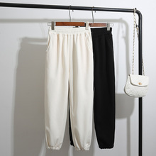 200/300斤大码加绒束脚运动裤女冬高腰宽松加肥加厚休闲卫裤胖MM