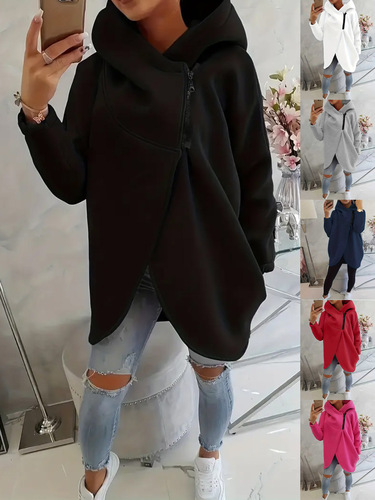 2026 large size women's clothing TK European and American cross-border women's long-sleeved casual hooded hoodie with front pocket zipper hooded