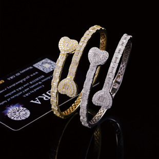European and American Hip-Hop Heart-Shaped Bracelet 6mm S925 Silver Inlaid with Ladder-Shaped Moissanite Fashion Trendy Hot-Selling Women's Bracelet