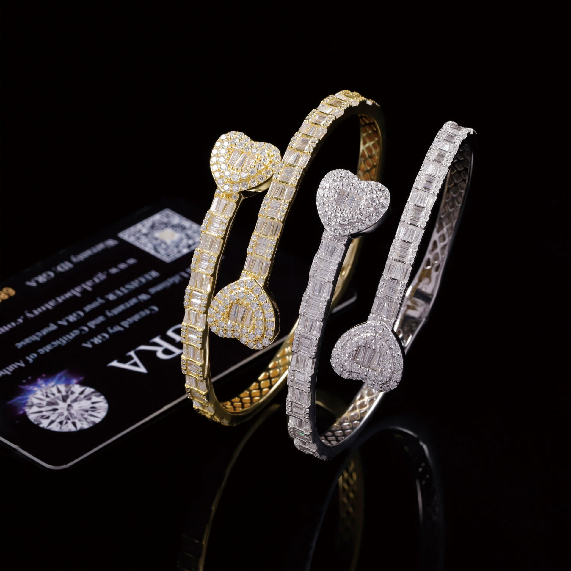 Европейский и американский браслет в стиле хип-хоп с сердечком, 6 мм, серебро S925, инкрустированный трапециевидными муассанитами, модный, трендовый, популярный женский браслет