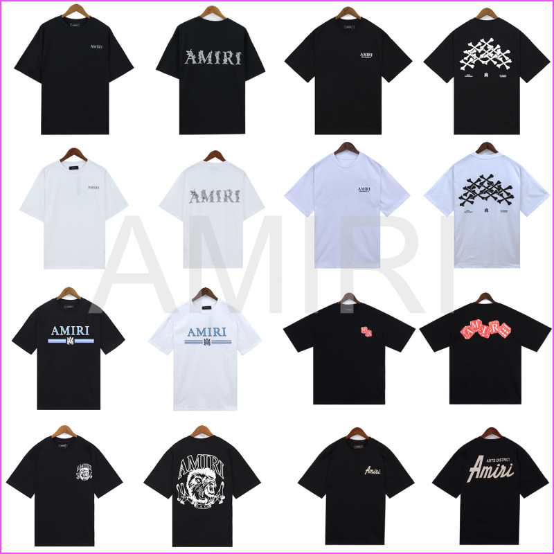 Amiri Men's T-Shirt Shirts Casual Trendy Brand 270g Pure Cotton Letter Short-Sleeved Tee Women's and Men's Print