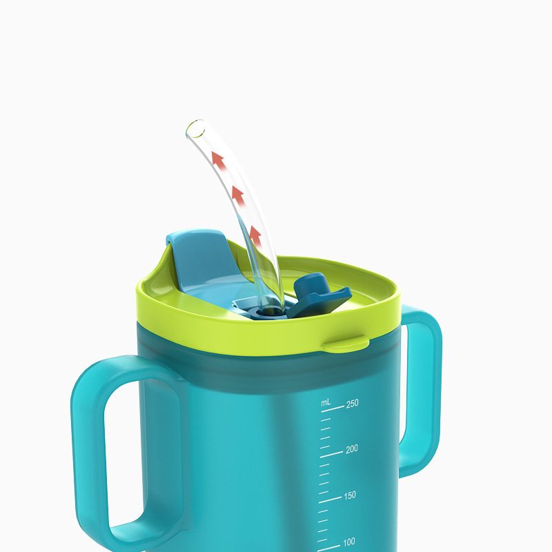 Vaso para leche de bebé HeGuo con escala, vaso con pajita para mezclar leche, beber leche y agua, vaso de aprendizaje anticaídas