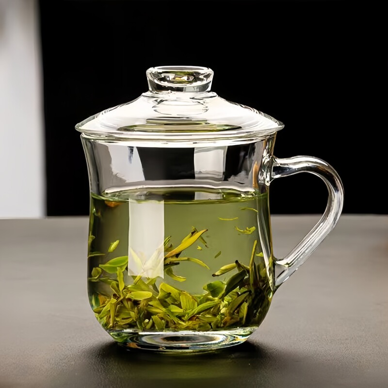 Green Apple Glass Tea Cup Ez1013 with Lid for Tea Making Household Gift Teahouse Printed Logo Gift