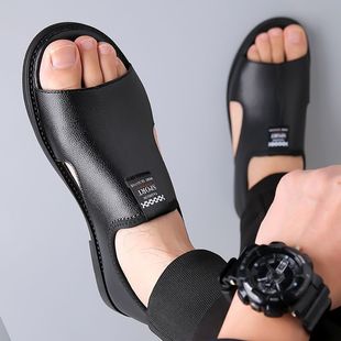 Foreign Trade Sandals Men's Summer New Flat Slippers Middle-Aged Men's Slippers Outdoor Fashion Roman Beach Shoes Half Slippers