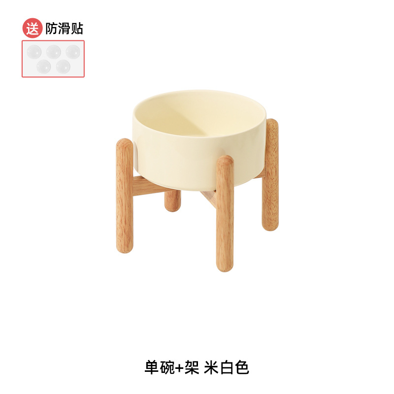 Cuenco de cerámica del perro cuenco doble cuenco de soporte cervical mediano y grande tamaño pequeño cuenco de comida para perros cuenco de agua de madera traje de estante cuenco de perro