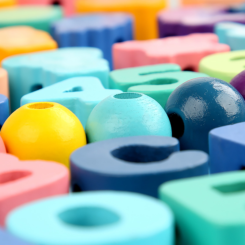 Juguetes de cuerda educativos de educación temprana para niños de 3 a 4 años de edad, niños y niñas bebé letras y números para niños bloques de construcción de cuentas de partículas grandes