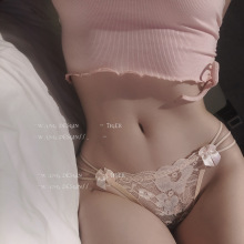 日系偷心蕾丝内裤女士性感舒适绑带超薄低腰透气纯棉裆火辣三角裤