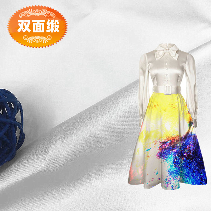 印花布 双面贡缎  小众高定服装面料 可刺绣数码印花料加厚布料