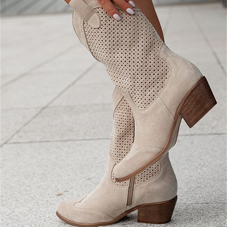  Women's Shoes winter new  style mid heel 40 43 burnt suede low top women's boots trend_ipsvogv.com