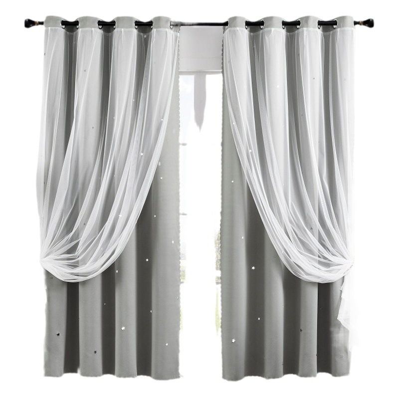 Amazon cortinas transfronterizas doble hueco estrella sombreante cortinas cortinas acabadas de moda cortinas perforadas de sala de estar