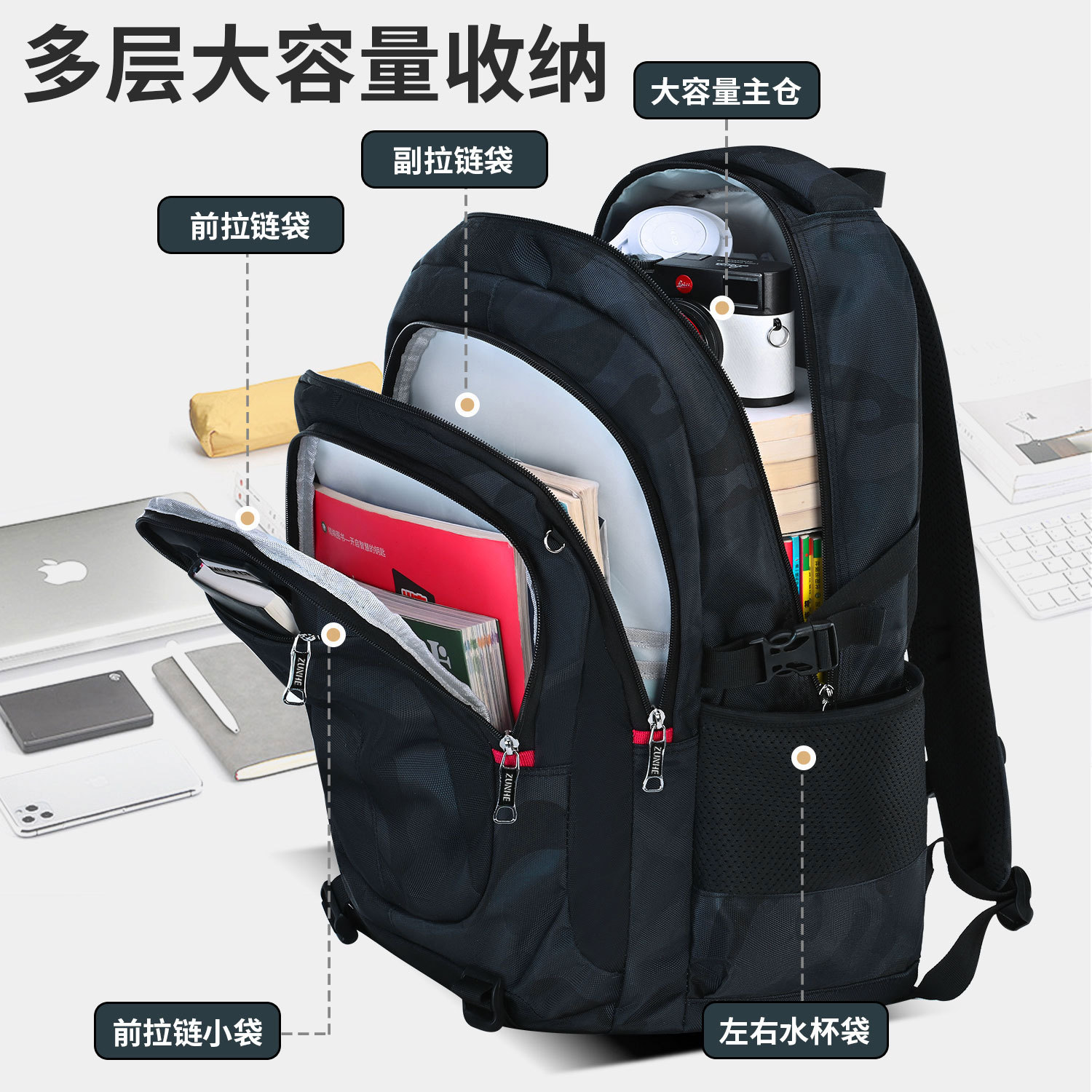 Mochila de gran capacidad para camuflaje para estudiantes de secundaria secundaria para niños mochila de hombro a prueba de salpicaduras