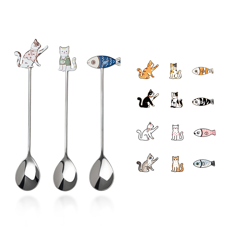 Kreativer, niedlicher Cartoon-Katzen-Löffel aus Edelstahl 304 – ideal zum Umrühren von Desserts und Kaffee – hochwertiges Geschenk_voghion.com