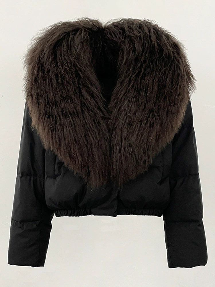 Down jacket Elite, velvet‑woolen shell, white duck down fill, detachable lamb‑wool collar