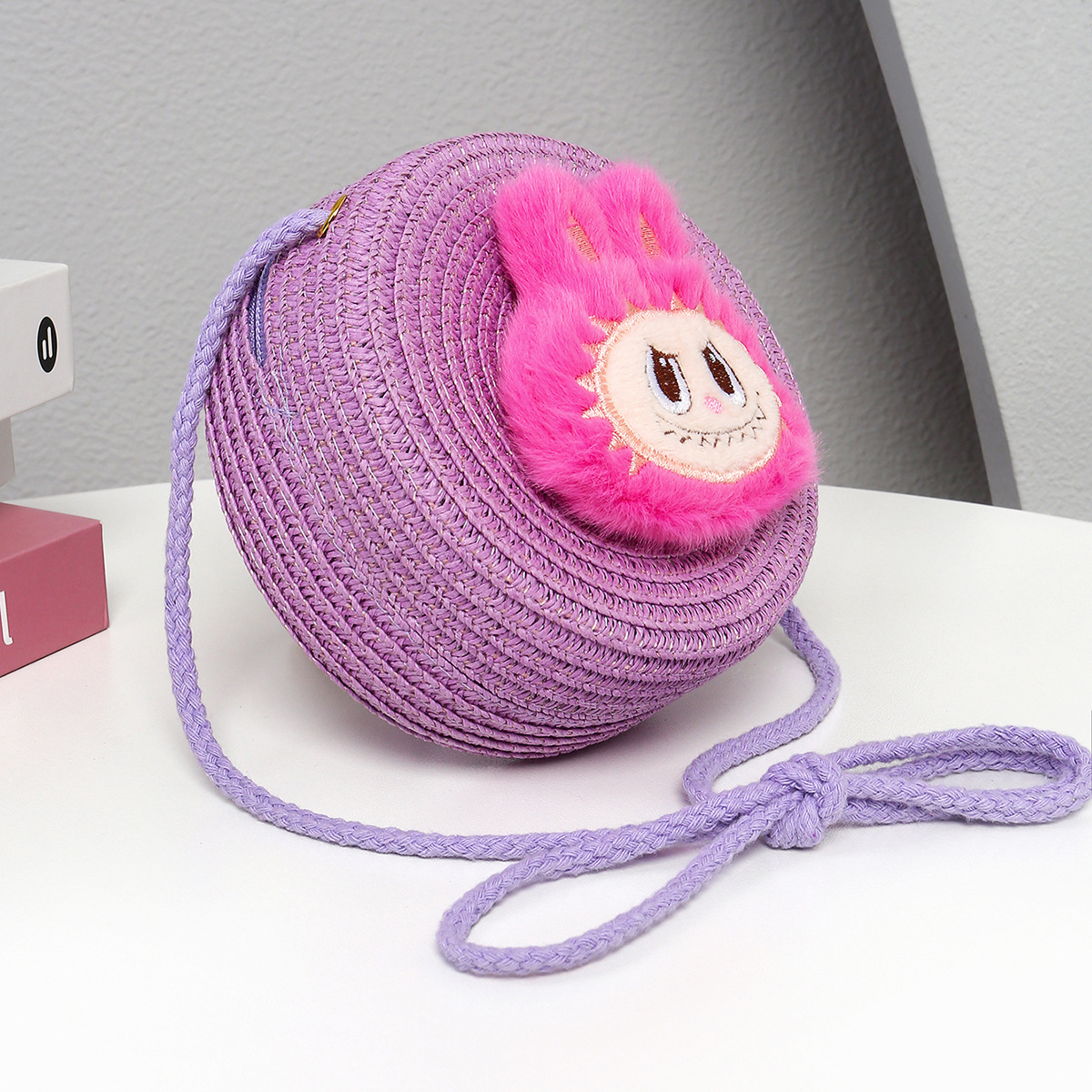 보라색 원형 가방 + F 핑크 천