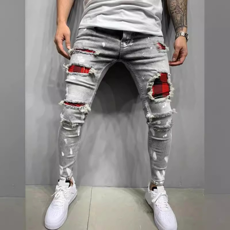 2024 High quality men's with paint peeling holes, fashionable and trendy new jeans for men_voghion.com