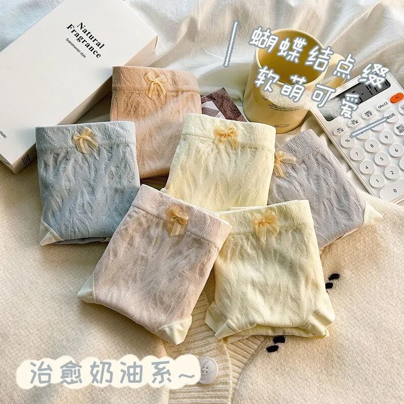 Japanese-Style Women's Underwear, Skin-Friendly Crotch, All-Cotton, Mid-Waist, Sweet, Soft, Seamless, Plus-Size, Breathable, Autumn and Winter Briefs