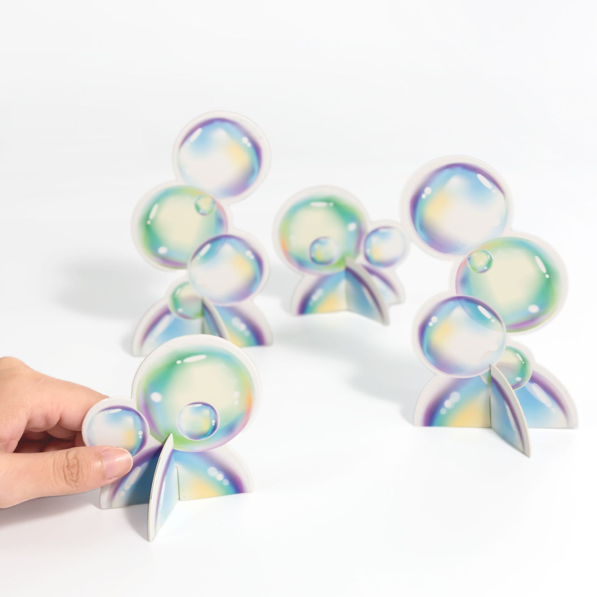 Dessert table setting seven-color 3D bubble children's birthday party decoration arrangement bookshelf room creative bubble