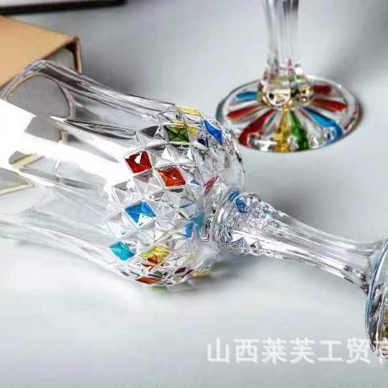梵羽人工手绘彩色钻石加厚酒杯加厚水晶钻石果盘果斗水晶酒杯果盘