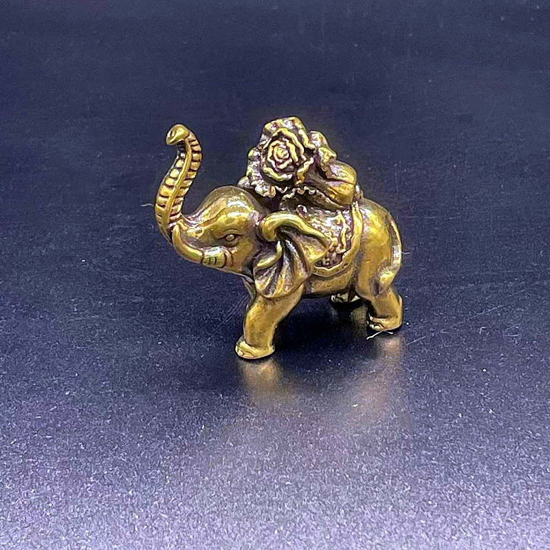(2개) 황동 코끼리 데스크탑 장식품 행운의 코끼리 키 체인 펜던트 행운의 작은 청동 코끼리 도매