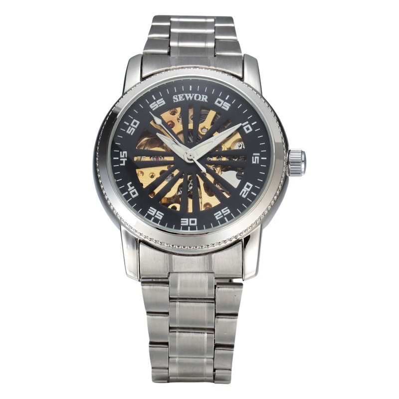 SEWOR reloj mecánico hueco Cinturón de acero Reloj mecánico automático personalizado de los hombres AliExpress reloj de moda caliente