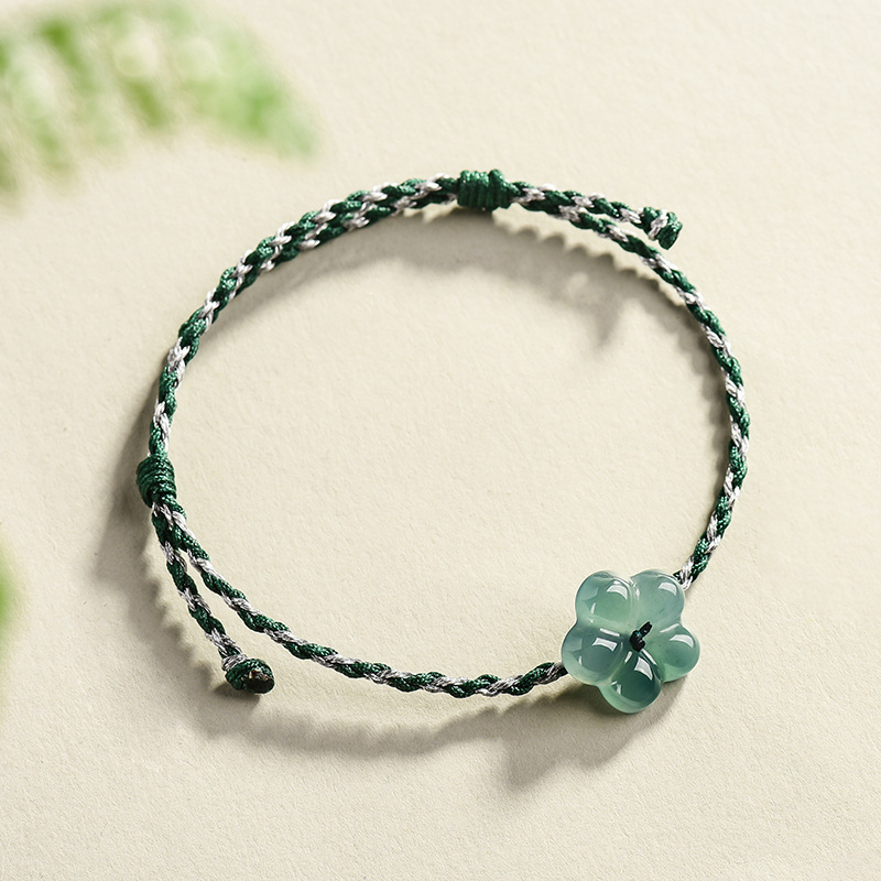 Original Natural A-Grade Jadeite Blue Water Peach Blossom Bracelet, Rich Jade Hand-Woven Men's and Women's Couple Bracelets
