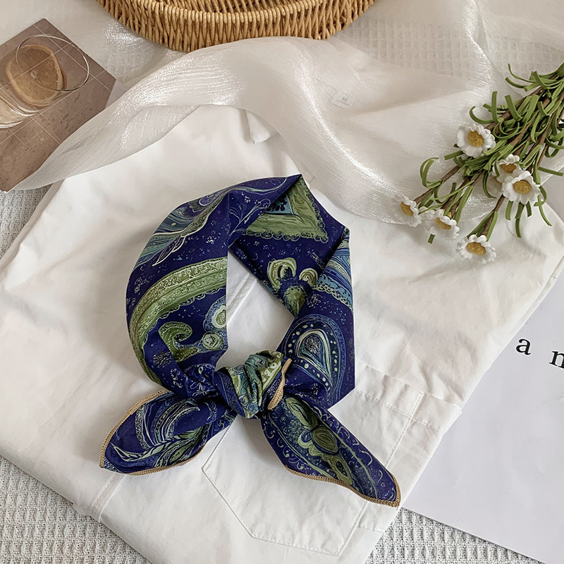 Bufanda de seda, bufanda cuadrada pequeña, nueva bufanda de seda literaria fresca, bufanda, bolso floral dulce, pañuelo en la cabeza, cinta para el cabello, serpentinas para el cabello