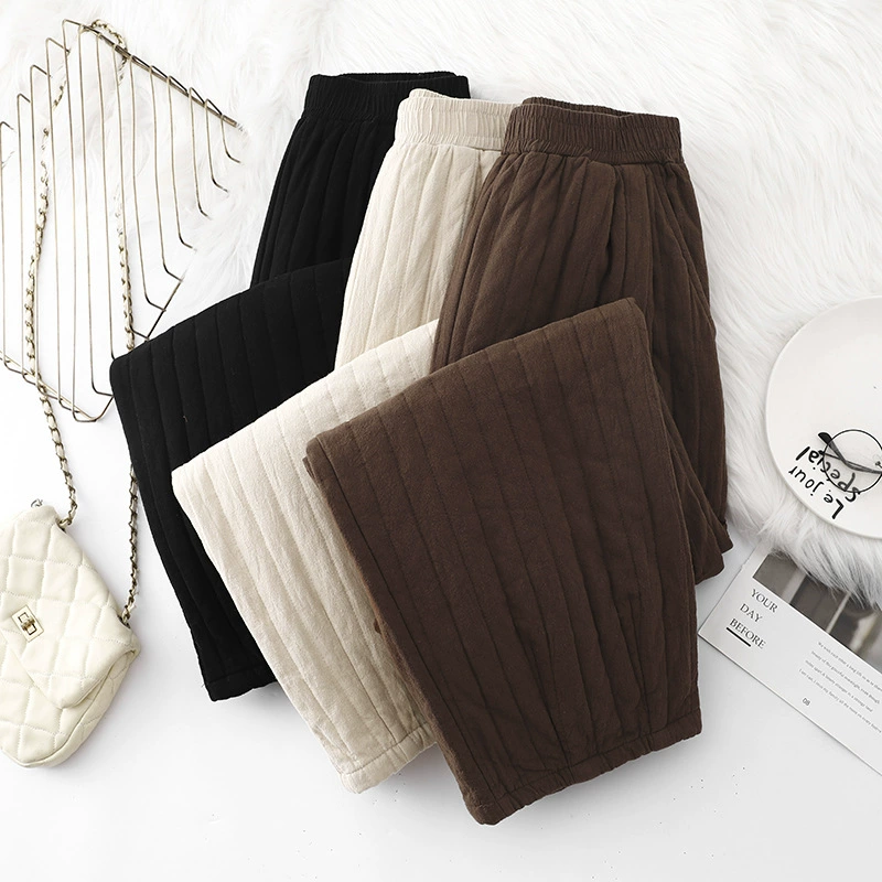 Ретро хлопковые брюки носить женские зимние 2025 новые свободные брюки редьки с высокой талией