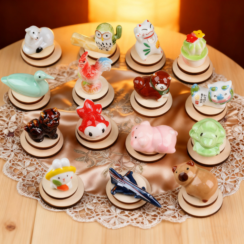 景德镇袁小红陶瓷转转摆件可爱卡通动物饰品旋转车饰工位解压玩具