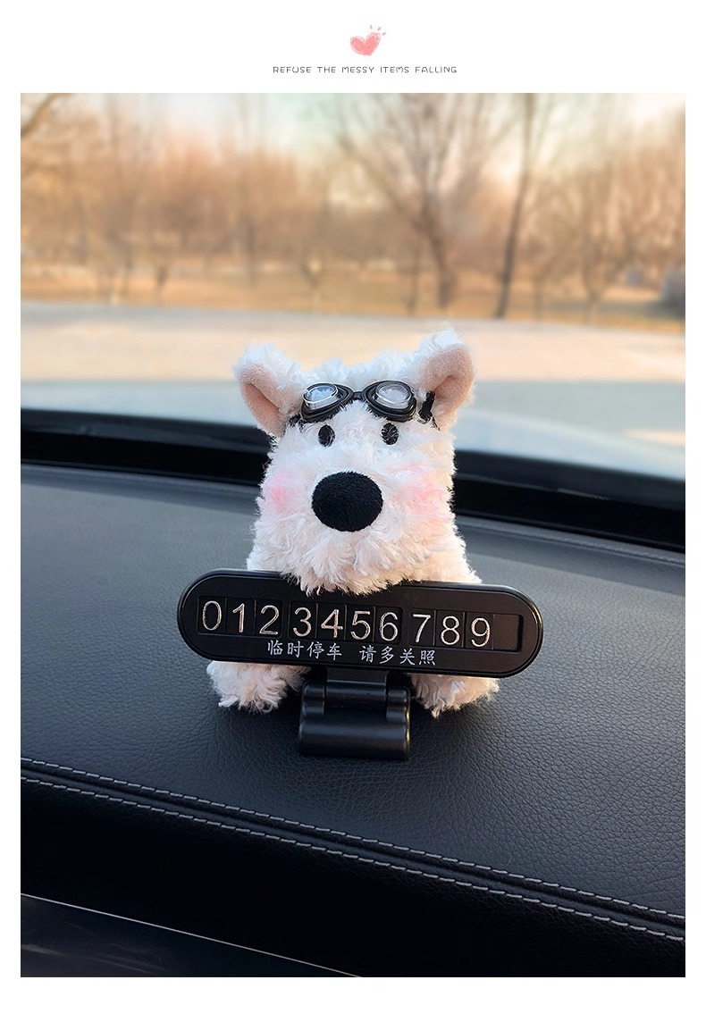 2025 New West Highland Puppy Car Temporary Parking Moving Car Mobile Phone Number Plate Car Decoration Ornaments