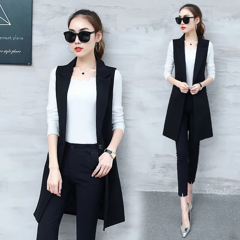 Spring and Autumn Fashion Women's vest mid-length suit vest slim slimming Korean style sleeveless waistcoat