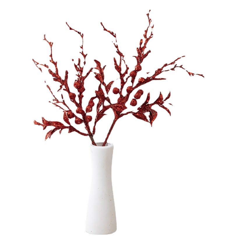 Arreglos Florales Navideños Transfronterizos, Polvo Dorado, Frutos Navideños Artificiales, Ramas Decorativas, Suministros para Decoración de Ambiente Navideño, Venta al por Mayor