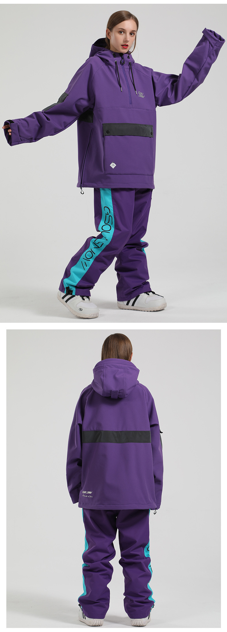 スノーボードウェア プルオーバー ジャケット 単品 光反射 レディース