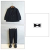 Black suit, trousers, bow tie, maple leaf lapel pin