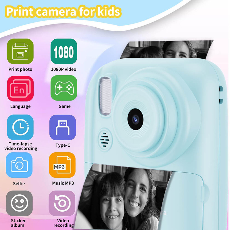 Popular Children's Camera Toy That Can Take Pictures and Print Instant Photos, Portable High-Definition Video Digital Camera Mini